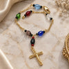 Gold Plated Fancy Bracelet, Crucifix Design, with Black Azavache, Multicolor Resin Finish, Golden Finish, 03.08.0138.1.08 (06 MM Thickness, 8 Inches Length)