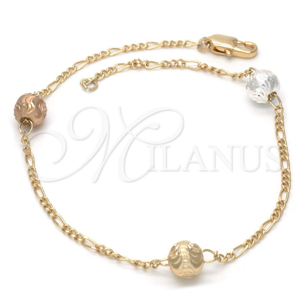 Gold Plated Bracelet — Fancy Bracelet Ball Design Diamond Cutting Tricolor 03.08. — main product view — SKU 119495 | Chapa de Oro brazalete — elegante Bracelet Ball diseño Diamond Cutting Tricolor 03.08. — SKU 119495
