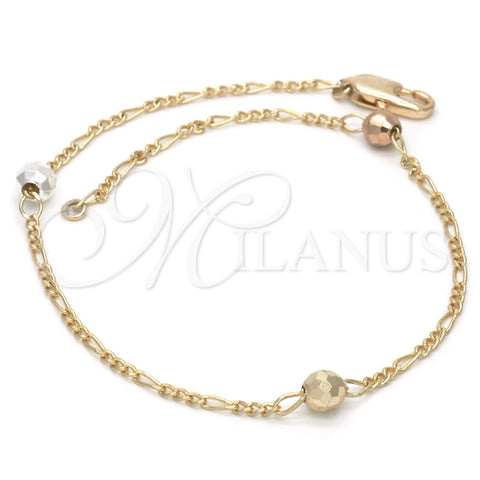 Gold Plated Fancy Bracelet, Ball Design, Diamond Cutting Finish, Tricolor, 03.08.0131.09 (35 MM Thickness, 9 Inches Length)