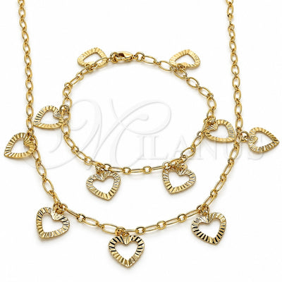 Oro Laminado Necklace and Bracelet, Gold Filled Style Heart Design, Polished, Golden Finish, 06.63.0203