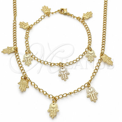 Oro Laminado Necklace and Bracelet, Gold Filled Style Judaica and Hand of God Design, Polished, Golden Finish, 06.63.0204