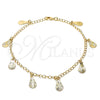 Oro Laminado Charm Anklet , Gold Filled Style Teardrop Design, Polished, Golden Finish, 04.63.1373.10 (03 MM Thickness, 10 Inches Length)