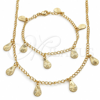 Oro Laminado Necklace and Bracelet, Gold Filled Style Teardrop Design, Polished, Golden Finish, 06.63.0205