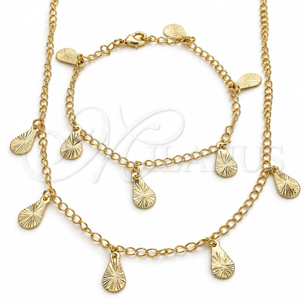 Oro Laminado Necklace and Bracelet, Gold Filled Style Teardrop Design, Polished, Golden Finish, 06.63.0205