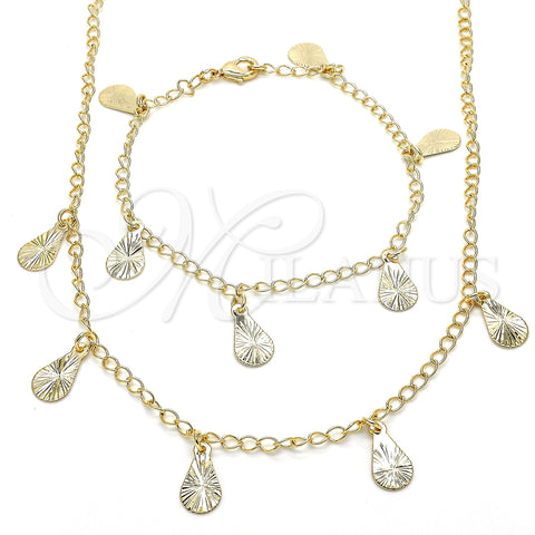 Oro Laminado Necklace and Bracelet, Gold Filled Style Teardrop Design, Polished, Golden Finish, 06.63.0205