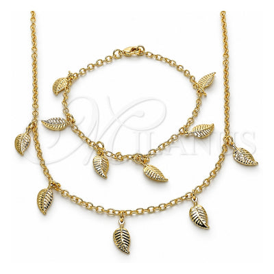 Oro Laminado Necklace and Bracelet, Gold Filled Style Leaf Design, Polished, Golden Finish, 06.63.0206