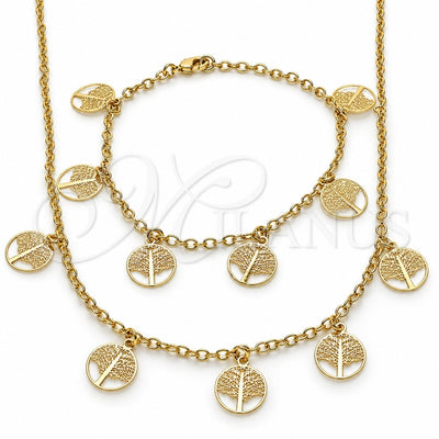 Oro Laminado Necklace and Bracelet, Gold Filled Style Tree Design, Polished, Golden Finish, 06.63.0207