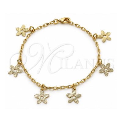 Oro Laminado Charm Bracelet, Gold Filled Style Flower Design, Polished, Golden Finish, 04.63.1376.08 (02 MM Thickness, 8 Inches Length)