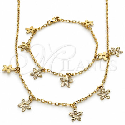 Oro Laminado Necklace and Bracelet, Gold Filled Style Flower Design, Polished, Golden Finish, 06.63.0208