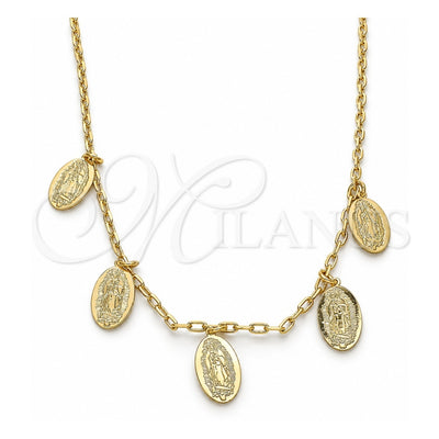 Oro Laminado Pendant Necklace, Gold Filled Style Guadalupe Design, Polished, Golden Finish, 04.63.1377.18 (02 MM Thickness, 18 Inches Length)