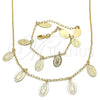 Oro Laminado Necklace and Bracelet, Gold Filled Style Guadalupe Design, Polished, Golden Finish, 06.63.0209
