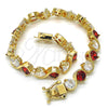Oro Laminado Tennis Bracelet, Gold Filled Style with Garnet and White Cubic Zirconia, Polished, Golden Finish, 03.210.0068.1.08 (07 MM Thickness, 8 Inches Length)