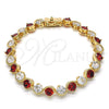 Oro Laminado Tennis Bracelet, Gold Filled Style with Garnet and White Cubic Zirconia, Polished, Golden Finish, 03.210.0068.1.08 (07 MM Thickness, 8 Inches Length)