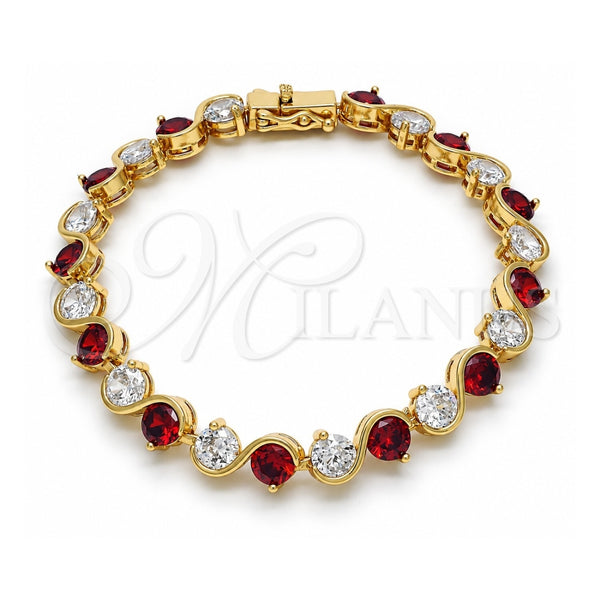 Oro Laminado Tennis Bracelet, Gold Filled Style Box Lock Design, with Garnet and White Cubic Zirconia, Polished, Golden Finish, 03.210.0068.1.08 (07 MM Thickness, 8 Inches Length)