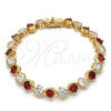Oro Laminado Tennis Bracelet, Gold Filled Style with Garnet and White Cubic Zirconia, Polished, Golden Finish, 03.210.0068.1.08 (07 MM Thickness, 8 Inches Length)
