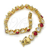 Oro Laminado Tennis Bracelet, Gold Filled Style with Ruby and White Cubic Zirconia, Polished, Golden Finish, 03.210.0068.2.08 (07 MM Thickness, 8 Inches Length)