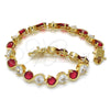 Oro Laminado Tennis Bracelet, Gold Filled Style with Ruby and White Cubic Zirconia, Polished, Golden Finish, 03.210.0068.2.08 (07 MM Thickness, 8 Inches Length)