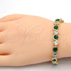 Oro Laminado Tennis Bracelet, Gold Filled Style with Green and White Cubic Zirconia, Polished, Golden Finish, 03.210.0068.3.08 (07 MM Thickness, 8 Inches Length)