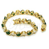 Oro Laminado Tennis Bracelet, Gold Filled Style with Green and White Cubic Zirconia, Polished, Golden Finish, 03.210.0068.3.08 (07 MM Thickness, 8 Inches Length)