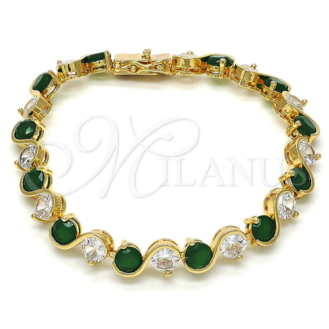 Oro Laminado Tennis Bracelet, Gold Filled Style with Green and White Cubic Zirconia, Polished, Golden Finish, 03.210.0068.3.08 (07 MM Thickness, 8 Inches Length)