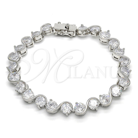 Rhodium Plated Tennis Bracelet, with White Cubic Zirconia, Polished, Rhodium Finish, 03.210.0068.5.08 (07 MM Thickness, 8 Inches Length)