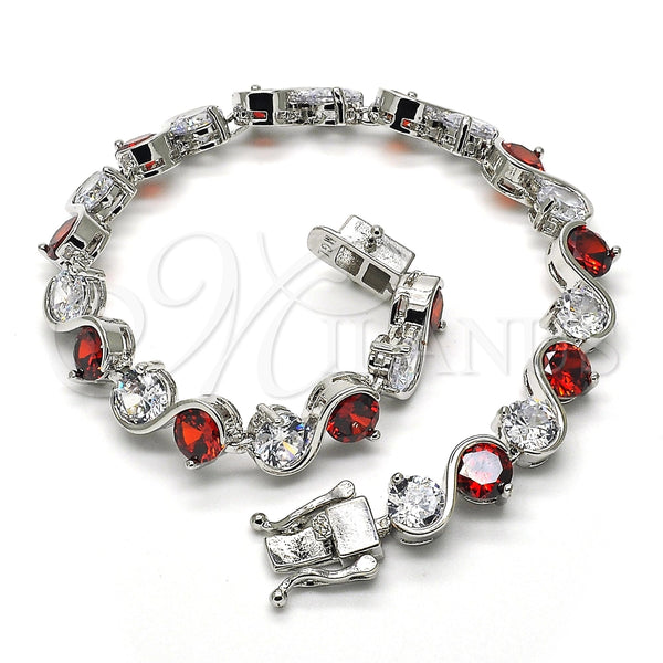White Gold Filled Bracelet — Tennis Bracelet with Garnet and White Cubic Zirconia — alternate product view — SKU 119523 | Oro Laminado Blanco brazalete — Tennis Bracelet with Garnet and blanco Cubic Zirconia — SKU 119523