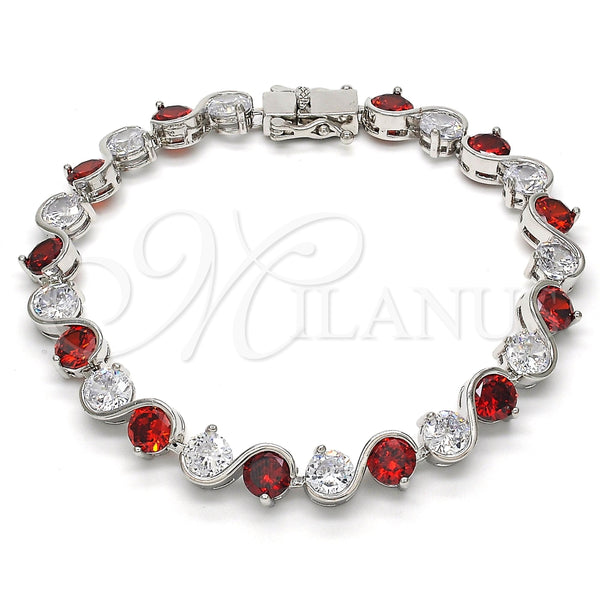 White Gold Filled Bracelet — Tennis Bracelet with Garnet and White Cubic Zirconia — main product view — SKU 119523 | Oro Laminado Blanco brazalete — Tennis Bracelet with Garnet and blanco Cubic Zirconia — SKU 119523