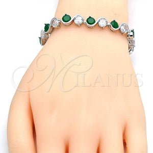 Rhodium Gold Filled Tennis Bracelet, with Green and White Cubic Zirconia, Polished, Rhodium Finish, 03.210.0068.7.08 (07 MM Thickness, 8 Inches Length)
