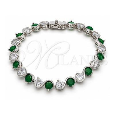 White Gold Filled Tennis Bracelet, Box Lock Design, with Green and White Cubic Zirconia, Polished, Rhodium Finish, 03.210.0068.7.08 (07 MM Thickness, 8 Inches Length)