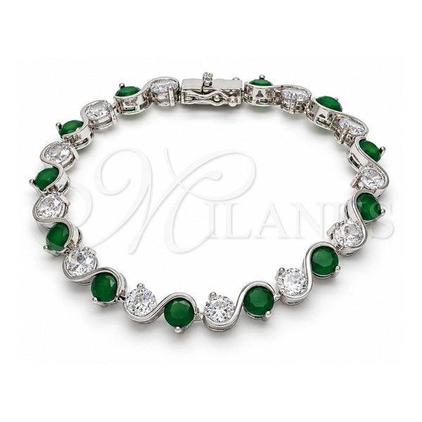 White Gold Filled Tennis Bracelet, Box Lock Design, with Green and White Cubic Zirconia, Polished, Rhodium Finish, 03.210.0068.7.08 (07 MM Thickness, 8 Inches Length)