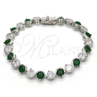 Rhodium Gold Filled Tennis Bracelet, with Green and White Cubic Zirconia, Polished, Rhodium Finish for wholesale, main product view