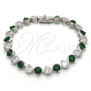 Rhodium Gold Filled Tennis Bracelet, with Green and White Cubic Zirconia, Polished, Rhodium Finish, 03.210.0068.7.08 (07 MM Thickness, 8 Inches Length)