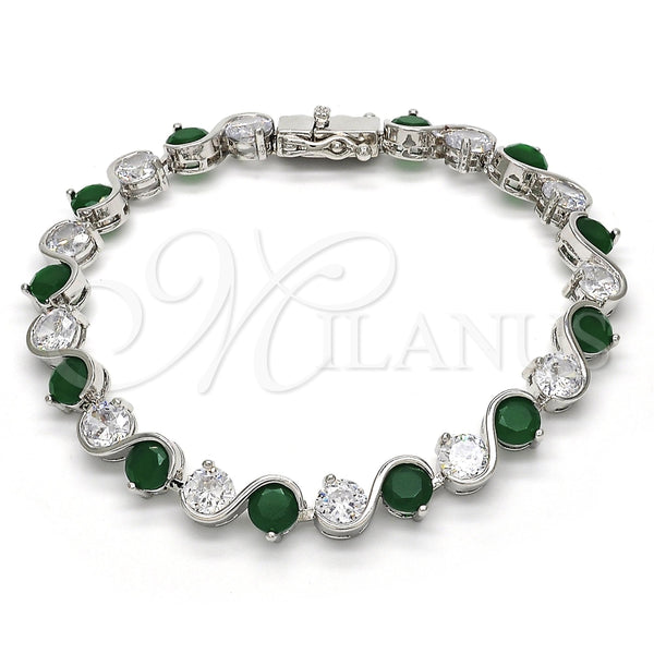 Rhodium Gold Filled Tennis Bracelet, with Green and White Cubic Zirconia, Polished, Rhodium Finish, 03.210.0068.7.08 (07 MM Thickness, 8 Inches Length)