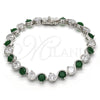 Rhodium Plated Tennis Bracelet, with Green and White Cubic Zirconia, Polished, Rhodium Finish, 03.210.0068.7.08 (07 MM Thickness, 8 Inches Length)