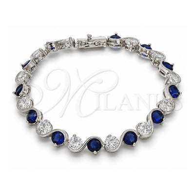 White Gold Filled Tennis Bracelet, Box Lock Design, with Sapphire Blue and White Cubic Zirconia, Polished, Rhodium Finish, 03.210.0068.8.08 (07 MM Thickness, 8 Inches Length)