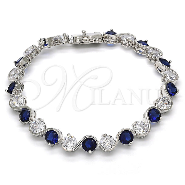 White Gold Filled Bracelet — Tennis Bracelet with Sapphire Blue and White Cubic — alternate product view — SKU 119525 | Oro Laminado Blanco brazalete — Tennis Bracelet with Sapphire Blue and blanco Cubic — SKU 119525