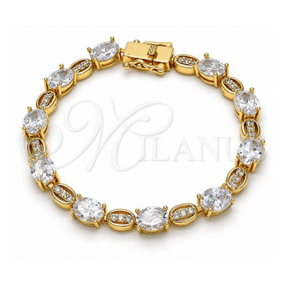 Oro Laminado Tennis Bracelet, Gold Filled Style Box Lock Design, with White Cubic Zirconia, Polished, Golden Finish, 03.210.0069.08 (06 MM Thickness, 8 Inches Length)