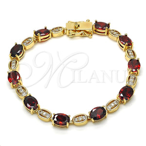 Oro Laminado Tennis Bracelet, Gold Filled Style with Garnet and White Cubic Zirconia, Polished, Golden Finish, 03.210.0069.1.08 (06 MM Thickness, 8 Inches Length)