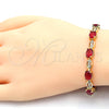 Oro Laminado Tennis Bracelet, Gold Filled Style with Ruby and White Cubic Zirconia, Polished, Golden Finish, 03.210.0069.2.08 (06 MM Thickness, 8 Inches Length)