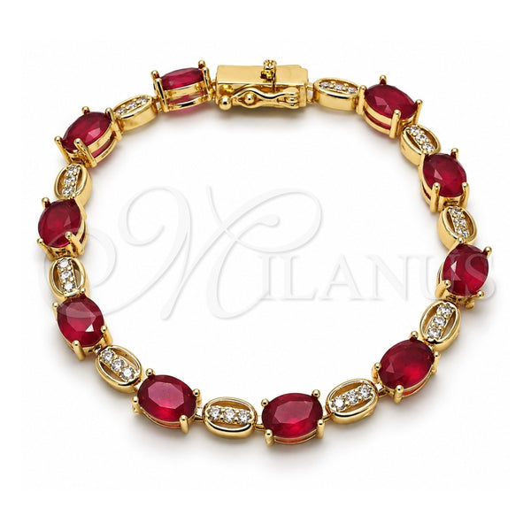 Oro Laminado Tennis Bracelet, Gold Filled Style Box Lock Design, with Ruby and White Cubic Zirconia, Polished, Golden Finish, 03.210.0069.2.08 (06 MM Thickness, 8 Inches Length)