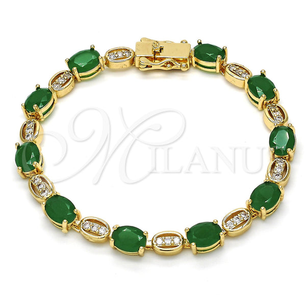 Oro Laminado Tennis Bracelet, Gold Filled Style with Green and White Cubic Zirconia, Polished, Golden Finish, 03.210.0069.3.08 (06 MM Thickness, 8 Inches Length)