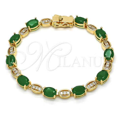 Oro Laminado Tennis Bracelet, Gold Filled Style with Green and White Cubic Zirconia, Polished, Golden Finish, 03.210.0069.3.08 (06 MM Thickness, 8 Inches Length)