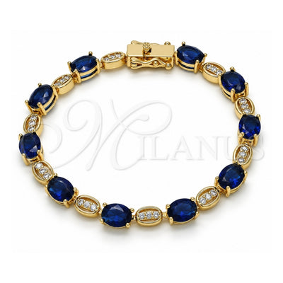Oro Laminado Tennis Bracelet, Gold Filled Style Box Lock Design, with Sapphire Blue and White Cubic Zirconia, Polished, Golden Finish, 03.210.0069.4.08 (06 MM Thickness, 8 Inches Length)