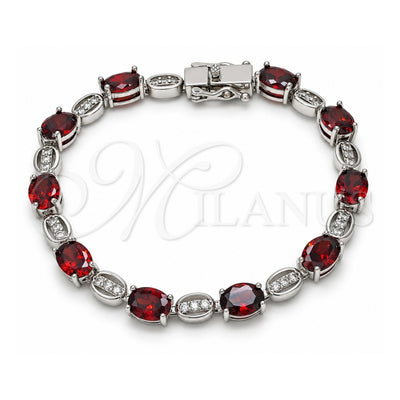 White Gold Filled Tennis Bracelet, Box Lock Design, with Garnet and White Cubic Zirconia, Polished, Rhodium Finish, 03.210.0069.6.08 (06 MM Thickness, 8 Inches Length)