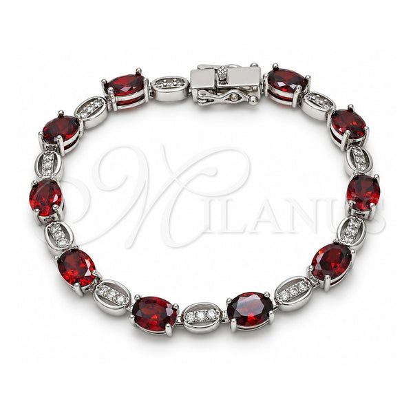 White Gold Filled Tennis Bracelet, Box Lock Design, with Garnet and White Cubic Zirconia, Polished, Rhodium Finish, 03.210.0069.6.08 (06 MM Thickness, 8 Inches Length)