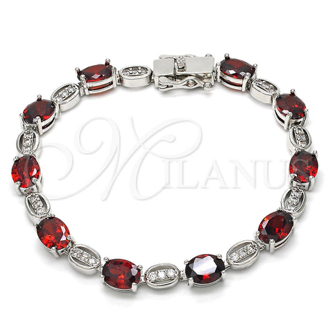 Rhodium Plated Tennis Bracelet, with Garnet and White Cubic Zirconia, Polished, Rhodium Finish, 03.210.0069.6.08 (06 MM Thickness, 8 Inches Length)