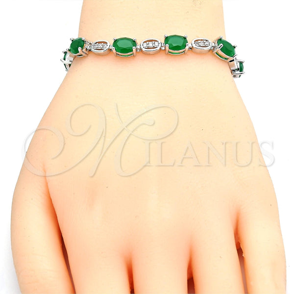 Rhodium Gold Filled Tennis Bracelet, with Green and White Cubic Zirconia, Polished, Rhodium Finish, 03.210.0069.7.08 (06 MM Thickness, 8 Inches Length)