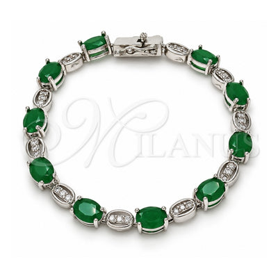 White Gold Filled Tennis Bracelet, Box Lock Design, with Green and White Cubic Zirconia, Polished, Rhodium Finish, 03.210.0069.7.08 (06 MM Thickness, 8 Inches Length)
