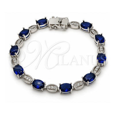 White Gold Filled Tennis Bracelet, Box Lock Design, with Sapphire Blue and White Cubic Zirconia, Polished, Rhodium Finish, 03.210.0069.8.08 (06 MM Thickness, 8 Inches Length)