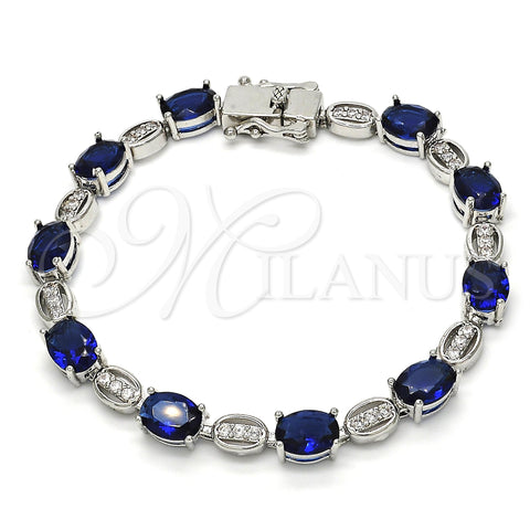 Rhodium Plated Tennis Bracelet, with Sapphire Blue and White Cubic Zirconia, Polished, Rhodium Finish, 03.210.0069.8.08 (06 MM Thickness, 8 Inches Length)